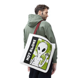 Not Alone Alien Tote Bag Sci Fi Extraterrestrial UFO Design Canvas Bag Space Lover Reusable Eco Friendly Durable Shopping Travel Lifestyle Tote