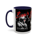 Brave Soul Warrior Accent Coffee Mug 11oz 15oz Black Ceramic Two Tone Cup Bold Statue Design with Red Script Gift for Coffee Lovers