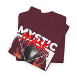 Mystic Mask Flames Graphic Unisex Heavy Cotton Tee Hustler Streetwear Motivational Dark Mystery Bold Design