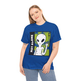Unisex Not Alone Alien T Shirt Cartoon UFO Graphic Tee Extraterrestrial Sci Fi Space Themed Paranormal Conspiracy Inspired Streetwear Top