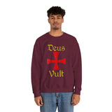 Unisex Deus Vult Crewneck Sweatshirt Medieval Crusader Cross Heavy Blend Fleece Pullover Warrior Knight Inspired Vintage Christian Symbol Streetwear