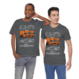 Orange Retro JDM Inspired Sports Coupe Blueprint Unisex Heavy Cotton Tee Street Racing Art Shirt for Car Lovers Daily Wear