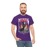 Mystic Mask Flames Graphic Unisex Heavy Cotton Tee Hustler Streetwear Motivational Dark Mystery Bold Design