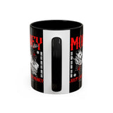 Money Ambition Accent Coffee Mug 11oz 15oz Black Ceramic Cup with Bold Red Typography and Cash Stack Design for Entrepreneurs and Hustlers