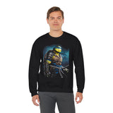 Urban Warrior Samurai Heavy Fleece Crewneck Sweatshirt Blue Energy Armor Design Bold Fighter Strength Streetwear for Fearless Achievers and Mindset Champions
