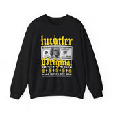 Hustler Original Money Maker Unisex Heavy Blend Crewneck Sweatshirt Streetwear Graphic Bold Dollar Bill Print Motivational Entrepreneur Pullover