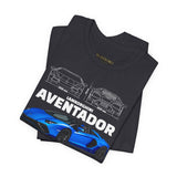 Aventador Blue Hypercar Blueprint Unisex Heavy Cotton Tee High Performance Streetwear Design for Car Enthusiasts Racers and Speed Lovers