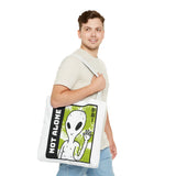 Not Alone Alien Tote Bag Sci Fi Extraterrestrial UFO Design Canvas Bag Space Lover Reusable Eco Friendly Durable Shopping Travel Lifestyle Tote