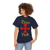 Deus Vult Unisex T Shirt Medieval Crusader Cross Graphic Tee Warrior Knight Inspired Vintage Christian Symbol Heavy Cotton Streetwear