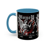 Money Bright Angel Accent Coffee Mug 11oz 15oz Gothic Statue Black Ceramic Cup with Red Flames and Cash Design for Hustlers