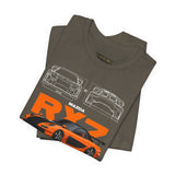 Orange Retro JDM Inspired Sports Coupe Blueprint Unisex Heavy Cotton Tee Street Racing Art Shirt for Car Lovers Daily Wear