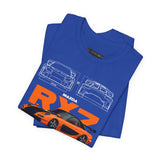 Orange Retro JDM Inspired Sports Coupe Blueprint Unisex Heavy Cotton Tee Street Racing Art Shirt for Car Lovers Daily Wear