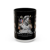 Sadness Statue Accent Coffee Mug 11oz 15oz Two Tone Ceramic Gothic Art Cup with Butterfly and Flame Design