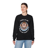 Smiling Monkey Cartoon Good Luck Unisex Sweatshirt Funny Cute Graphic Pullover Positive Vibes Humor Design Cozy Warm Casual Wear Gift For Friends Family