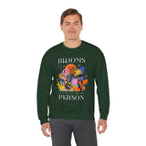 Blooms Person Unisex Heavy Blend Crewneck Sweatshirt Graphic Pullover Black Abstract Colorful Floral Head Artistic Modern Streetwear Creative Futuristic Fashion Outfit