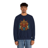 Mythical Tribal Mask Unisex Crewneck Sweatshirt Heavy Blend Pullover Cultural Warrior Spirit Inspired Festival Graphic Art Streetwear Top