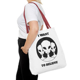 I Want To Believe Alien Tote Bag Sci Fi UFO Extraterrestrial Design Canvas Bag Space Mystery Reusable Eco Friendly Durable Shopping Travel Tote
