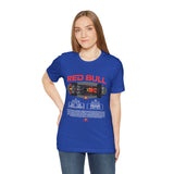 Formula One Style Open Wheel Racing Car Overhead Graphic Unisex Tee Motorsport Performance Streetwear Inspired By Red Bull Racing Colors High Speed Track Culture Design For Racing Fans