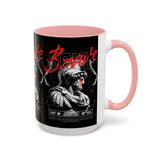 Brave Soul Warrior Accent Coffee Mug 11oz 15oz Black Ceramic Two Tone Cup Bold Statue Design with Red Script Gift for Coffee Lovers