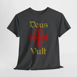 Deus Vult Unisex T Shirt Medieval Crusader Cross Graphic Tee Warrior Knight Inspired Vintage Christian Symbol Heavy Cotton Streetwear