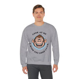 Smiling Monkey Cartoon Good Luck Unisex Sweatshirt Funny Cute Graphic Pullover Positive Vibes Humor Design Cozy Warm Casual Wear Gift For Friends Family