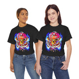Flaming Pirate Skull Unisex Heavy Cotton Tee Bold Nautical Skull Streetwear T Shirt Fiery Gothic Rebellion Design Perfect For Bikers Gamers Artists And Metal Lovers