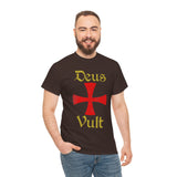 Unisex Deus Vult T Shirt Medieval Crusader Cross Graphic Tee Warrior Knight Inspired Vintage Christian Symbol Heavy Cotton Streetwear