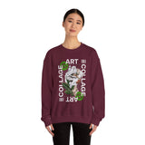 Collage Art Unisex Heavy Blend Crewneck Sweatshirt Graphic Pullover Black Abstract Modern Nature Inspired Futuristic Streetwear Creative Artistic Fashion Outfit