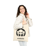 I Want To Believe Alien Tote Bag Sci Fi UFO Extraterrestrial Design Canvas Bag Space Mystery Reusable Eco Friendly Durable Shopping Travel Tote
