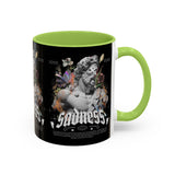 Sadness Statue Accent Coffee Mug 11oz 15oz Two Tone Ceramic Gothic Art Cup with Butterfly and Flame Design
