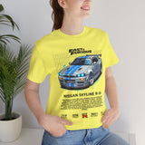 Nissan Skyline GT R R34 Inspired Illustrated JDM Racing Car Graphic T Shirt Iconic Japanese Performance Street Racing Culture Automotive Streetwear Gift For Car Enthusiasts