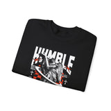 Humble Angel Statue Unisex Heavy Blend Crewneck Sweatshirt Graphic Pullover Streetwear Fire Print Bold Motivational Urban Fashion Outfit
