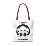 I Want To Believe Alien Tote Bag Sci Fi UFO Extraterrestrial Design Canvas Bag Space Mystery Reusable Eco Friendly Durable Shopping Travel Tote