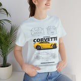 Yellow High Performance Sports Coupe Blueprint Art Unisex Heavy Cotton Tee Premium Streetwear For Car Enthusiasts Gearheads And Collectors