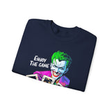 Joker Enjoy The Game Unisex Sweatshirt Bold Gothic Streetwear Dark Psychological Art Design Cozy Heavy Blend Pullover for Risk Takers and Fearless Creators