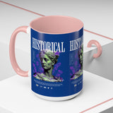 Historical Accent Coffee Mug 11oz 15oz Black Ceramic Cup with Greek Goddess Statue and Purple Floral Design for Art and History Lovers