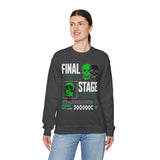 Final Stage Unisex Heavy Blend Crewneck Sweatshirt Graphic Pullover Black Skull Neon Green Streetwear Futuristic Cyberpunk Bold Artistic Fashion Outfit