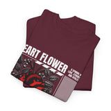 Heart Flower Graphic Unisex Heavy Cotton Tee Comfortable Streetwear T Shirt Bold Red and Black Floral Heart Design Symbol of Love Strength and Vitality Perfect Gift for Friends Birthdays and Casual...