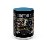 Fearless Devotion Accent Coffee Mug 11oz 15oz Black Ceramic Cup with Warrior on Horse Artwork for Courage Loyalty and Strength Lovers