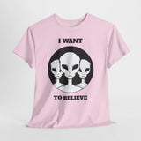 Unisex I Want To Believe Alien T Shirt Vintage UFO Graphic Tee Extraterrestrial Space Themed Sci Fi Paranormal Conspiracy Inspired Streetwear Top