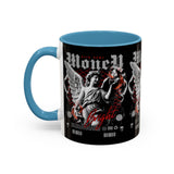 Money Bright Accent Coffee Mug 11oz 15oz Black Ceramic Gothic Angel Statue Design with Red Neon Artwork for Hustlers and Bold Thinkers