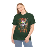Rasta Lion Unisex Heavy Cotton Tee Bold Reggae Vibes Artistic Lion Headphones Design Cool Jamaican Streetwear Graphic TShirt Symbol of Strength Music and Freedom by KLASSORO