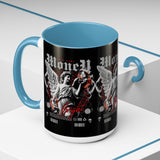 Money Bright Angel Accent Coffee Mug 11oz 15oz Gothic Statue Black Ceramic Cup with Red Flames and Cash Design for Hustlers