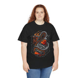 Inferno Spirit Fiery Dragon Whiskey Bottle Unisex Heavy Cotton Tee Bold Biker Streetwear Artistic Snake Flame Design Symbol of Power Energy and Rebellion Graphic Shirt