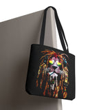 Rasta Lion Eco Tote Bag Vibrant Reggae Inspired Artistic Lion with Headphones Jamaican Island Style Bold Art Print Durable Cotton Canvas Bag for Music Lovers Travel or Daily Use by KLASSORO