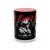 Brave Soul Warrior Accent Coffee Mug 11oz 15oz Black Ceramic Two Tone Cup Bold Statue Design with Red Script Gift for Coffee Lovers