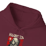 Haunted Warrior Unisex Heavy Blend Hooded Sweatshirt Graphic Hoodie Black Samurai Ninja Fighter Bold Red Streetwear Futuristic Artistic Fashion Outfit