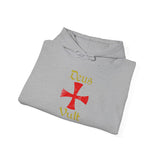 Unisex Deus Vult Hoodie Medieval Crusader Cross Heavy Blend Hooded Sweatshirt Warrior Knight Inspired Vintage Christian Symbol Streetwear