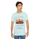 Orange Retro JDM Inspired Sports Coupe Blueprint Unisex Heavy Cotton Tee Street Racing Art Shirt for Car Lovers Daily Wear