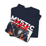 Mystic Mask Flames Graphic Unisex Heavy Cotton Tee Hustler Streetwear Motivational Dark Mystery Bold Design